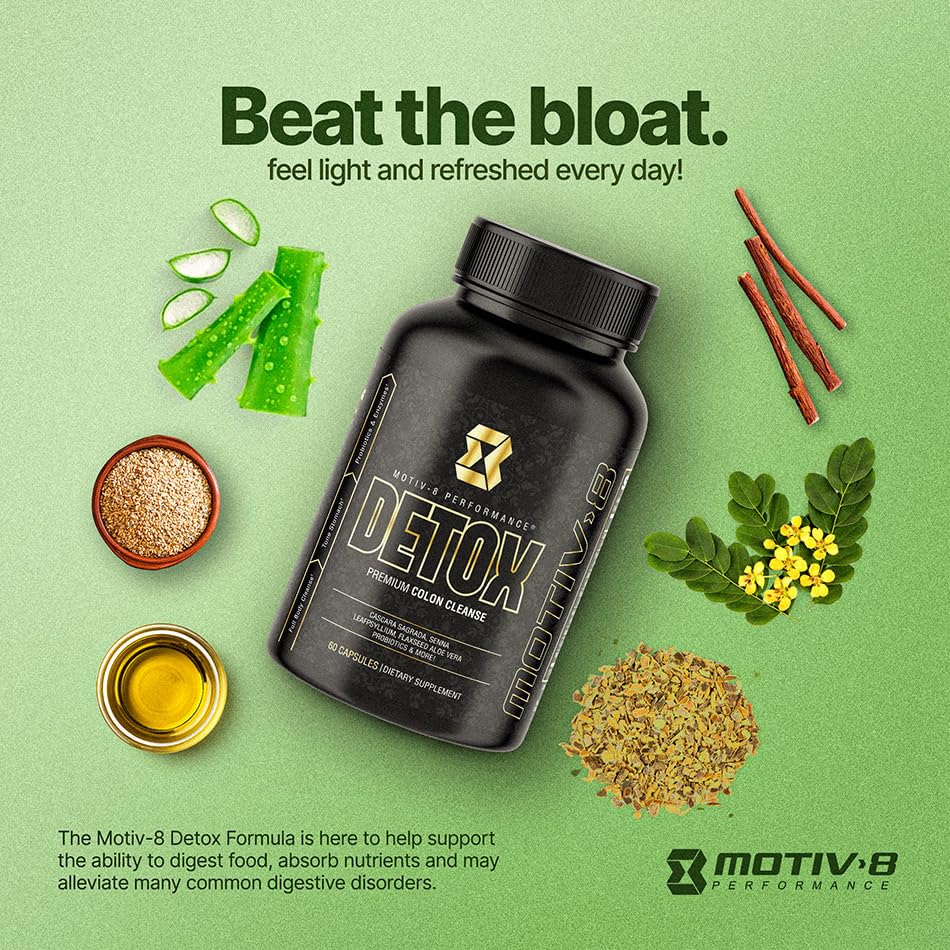 Motiv-8 Detox packaging on shelf with wellness products