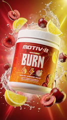 Motiv-8 cherry lemonade glass shows a vibrant, ready-to-drink mix.