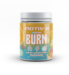 Motiv-8 pre-workout Island Punch canister on kitchen counter for morning energy