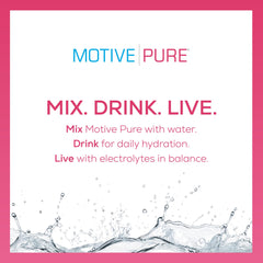 Close-up of MOTIVE PURE electrolyte hydration berry concentrate ready to mix