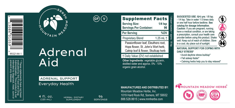 Eleuthero root included in Mountain Meadow Adrenal Aid for balanced vitality.