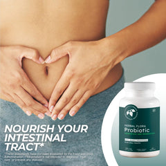Mountain Meadow Herbs Herbal Flora Probiotics close-up capsules ready for digestion support.