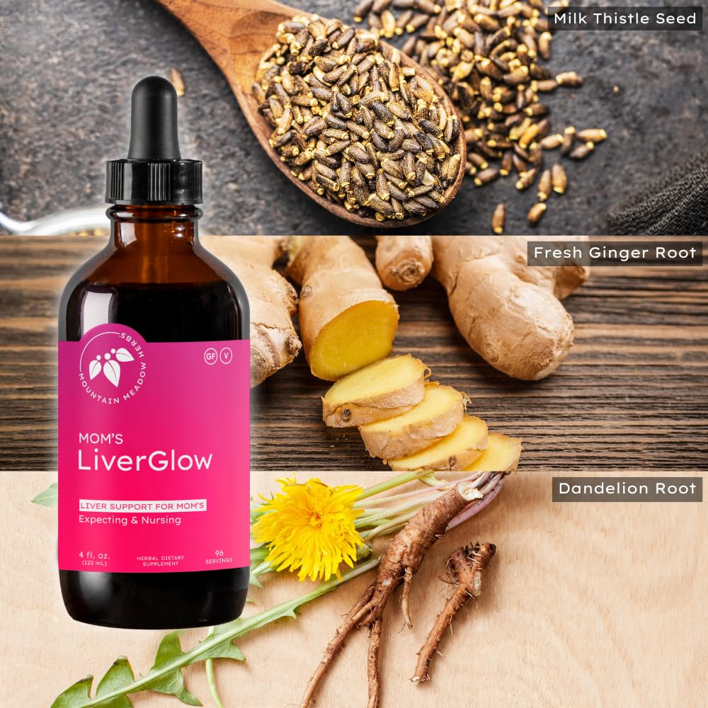 Mountain Meadow Herbs Mom's Liver Glow ginger root close-up conveys fresh aroma.