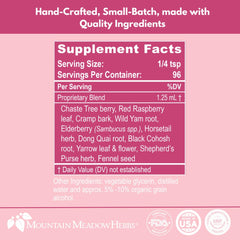 Mountain Meadow Herbs PMS Relief packaging emphasizes GMP quality and clean labeling.