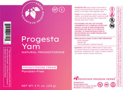Mountain Meadow Herbs Progesta-Yam cream packaging with GMP-certified facility badge.