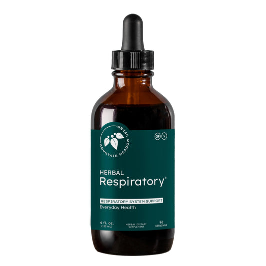 Mountain Meadow Herbs Respiratory bottle close-up for lung support.
