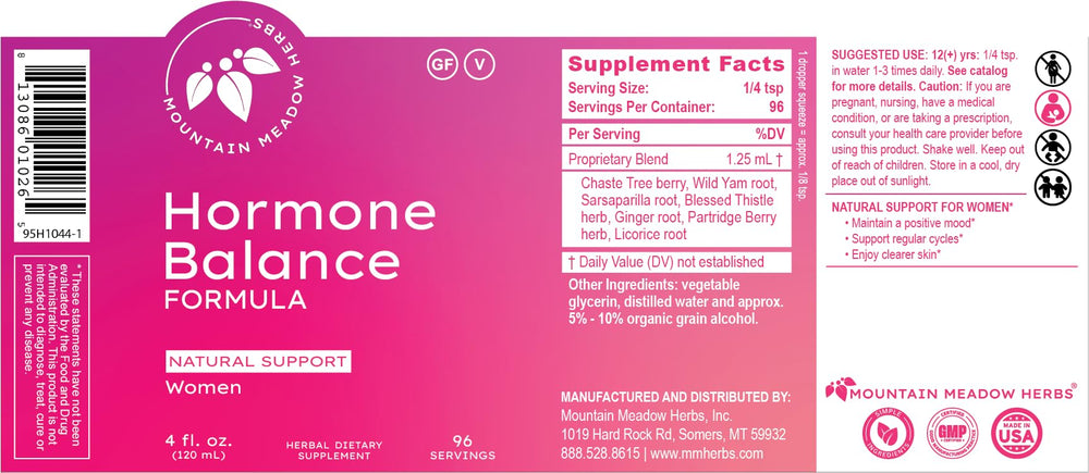 Mountain Meadow Herbs Women's Hormone Balance ingredient close-up hints at natural botanicals.