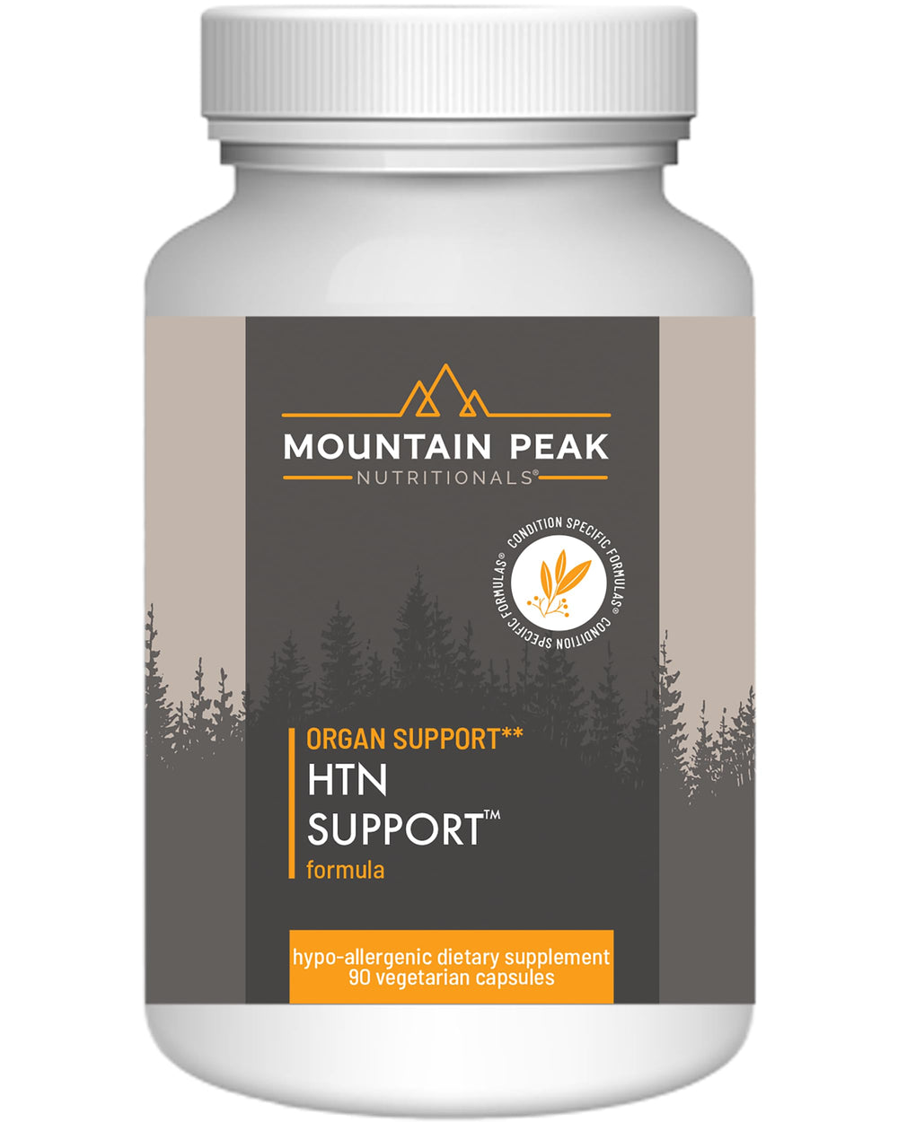 Mountain Peak HTN bottle label shows a multi-ingredient cardiovascular formula.