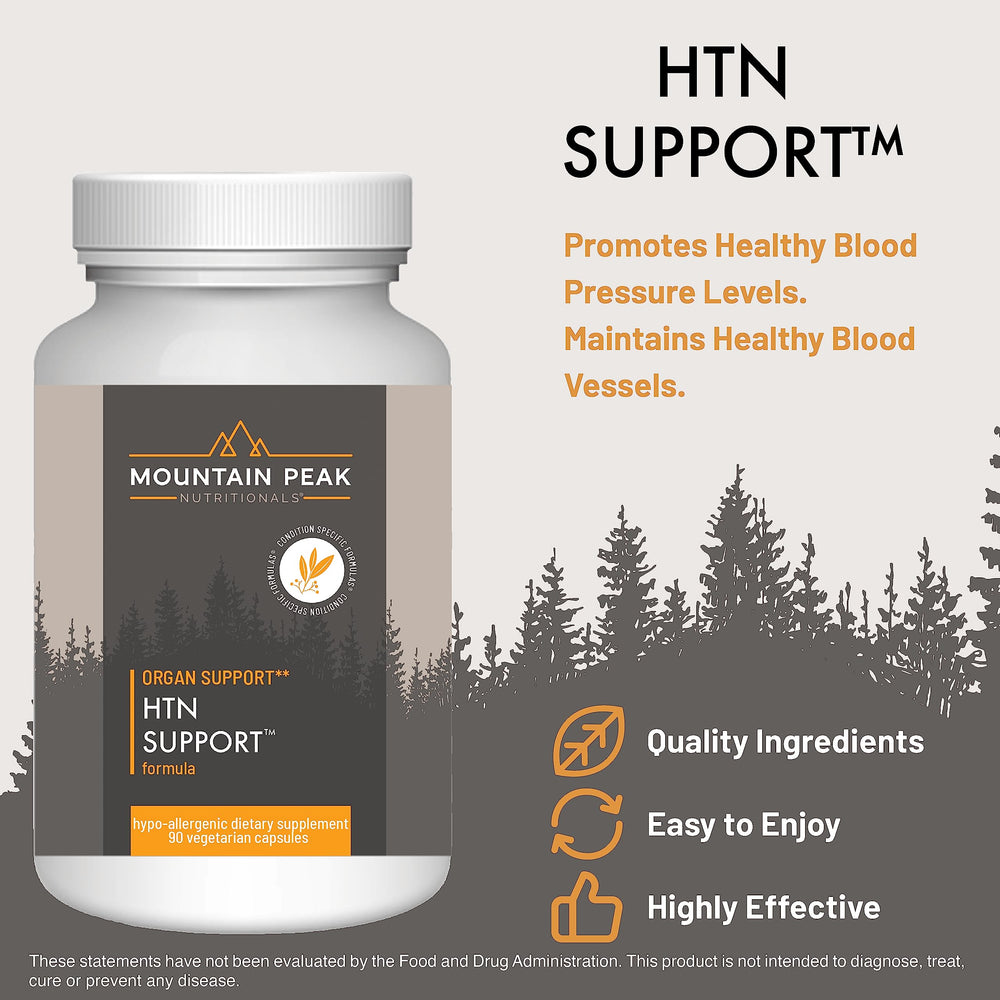 Mountain Peak HTN capsules close-up for convenient daily heart support.