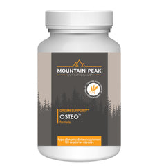 Mountain Peak Osteo bottle front with capsules for bone support