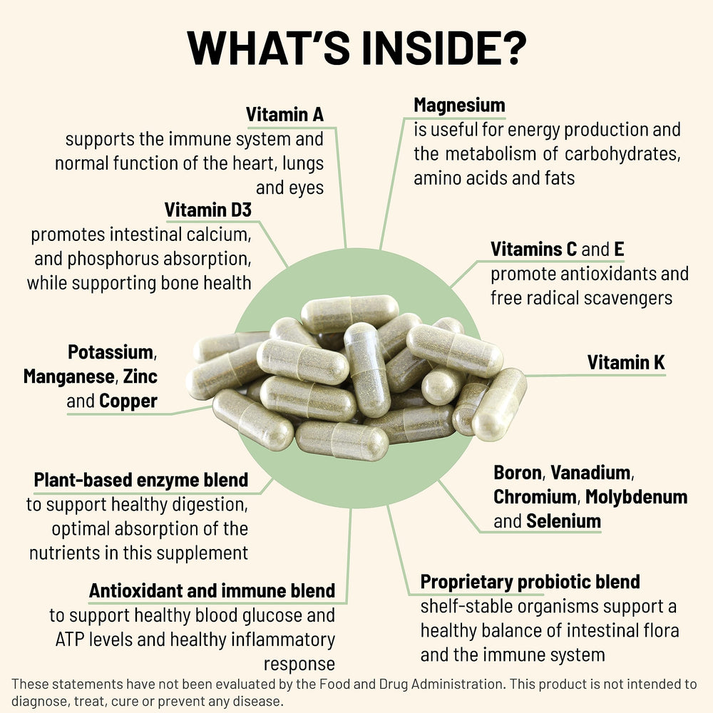 Close-up of Mountain Peak Nutritionals Ultra High Multivitamin vegetarian capsules
