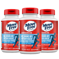 Move Free Advanced bottle collection showing the 3x120ct bottles for joint support.