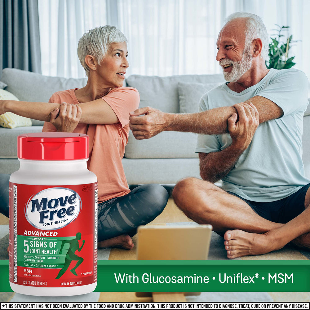 Move Free Advanced capsules closeup—glucosamine and chondroitin for joint support.