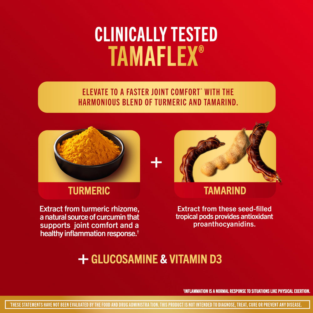 Move Free TamaFlex glucosamine tablets shown for knee flexibility