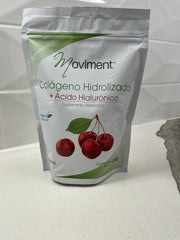Moviment collagen hyaluronic sugar-free cherry label closeup showcases flavor and sugar-free option
