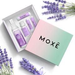 MOXE lavender aromatherapy gift set packshot promoting relaxing ambiance