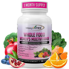 MoxyVites methylated multivitamin for women bottle shown, supporting daily wellness and nutrient absorption.
