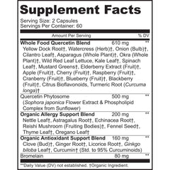 MoxyVites Quercetin with Bromelain bottle back highlighting supplement details.
