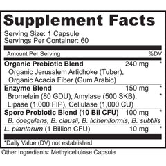 MoxyVites Spore Probiotic bottle back shows dosage and potency notes.