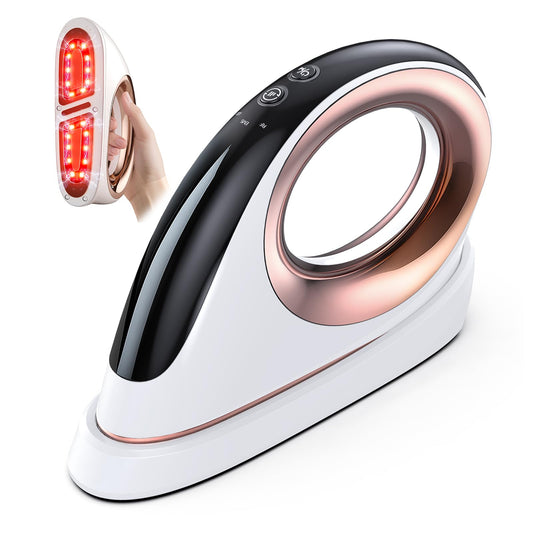 Mozoss cellulite massager on abdomen for at-home body care and potential cellulite reduction.