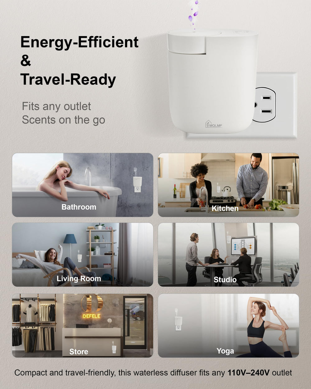 MQLMF compact diffuser fits bedrooms, baths, and living spaces.
