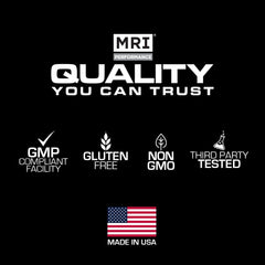 MRI Performance NO2 label closeup featuring product details and benefits