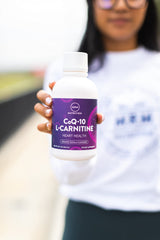 MRM CoQ-10 nutrition label close-up highlights gluten-free and vegan certifications.