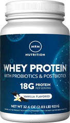 MRM Nutrition Whey Protein Vanilla bottle shows clean ingredients and shake-ready protein