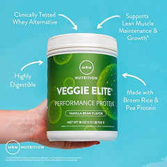 MRM Veggie Elite Nutrition panel showing vegan and gluten-free certifications