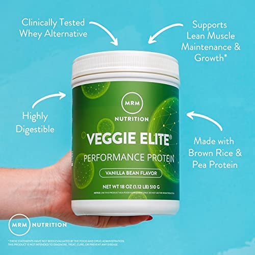 MRM Veggie Elite Protein Chocolate Mocha ingredients list with pea, rice, and sacha inchi.