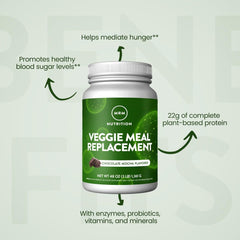 Close view of natural ingredients in MRM Veggie Meal Replacement Chocolate Mocha blend.
