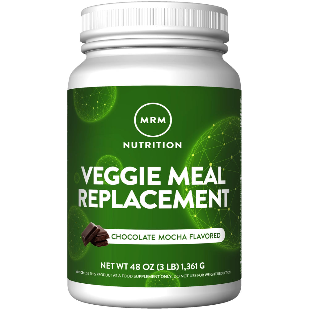 MRM Veggie Meal Replacement Chocolate Mocha tub for easy on-the-go vegan protein.