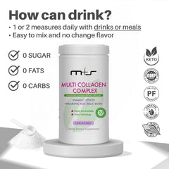 M+S collagen powder stirred into a smoothie for convenient nutrition.