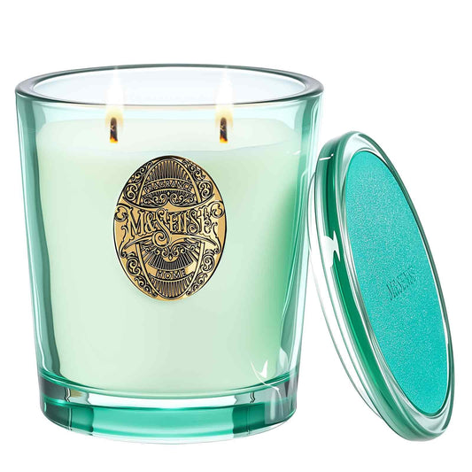 M&SENSE large two-wick clean soy candle with fresh linen aroma enhances home ambiance