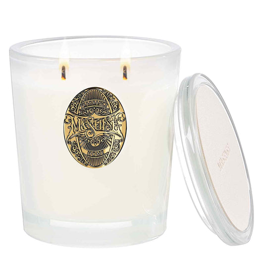 M&SENSE large two-wick soy candle in cream-white jar for long-lasting fragrance.