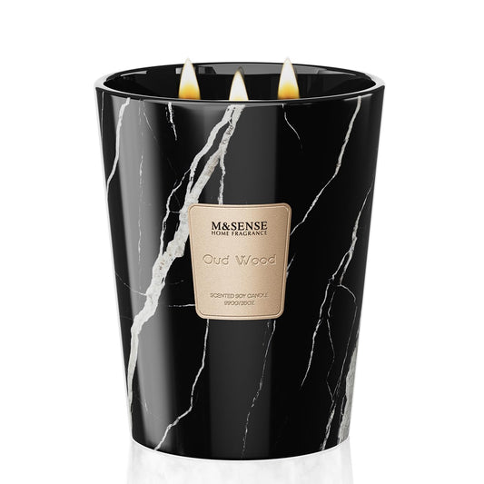 M&SENSE OudWood XL candle glows warmly for cozy evenings