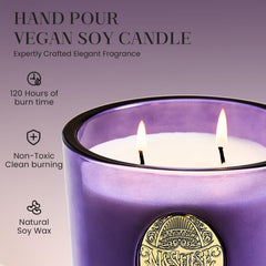 M&SENSE candle closeup showing dual wicks for even burn