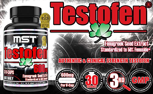 MST Testofen bottle front view shows dosage and capsule form.