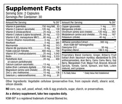 Close-up of Mt Angel Vitamins label highlighting essential nutrients for daily use.