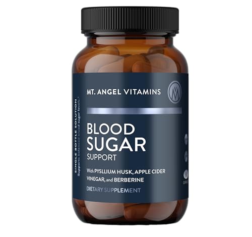Mt. Angel Vitamins label close-up highlights berberine and cinnamon for glucose support.