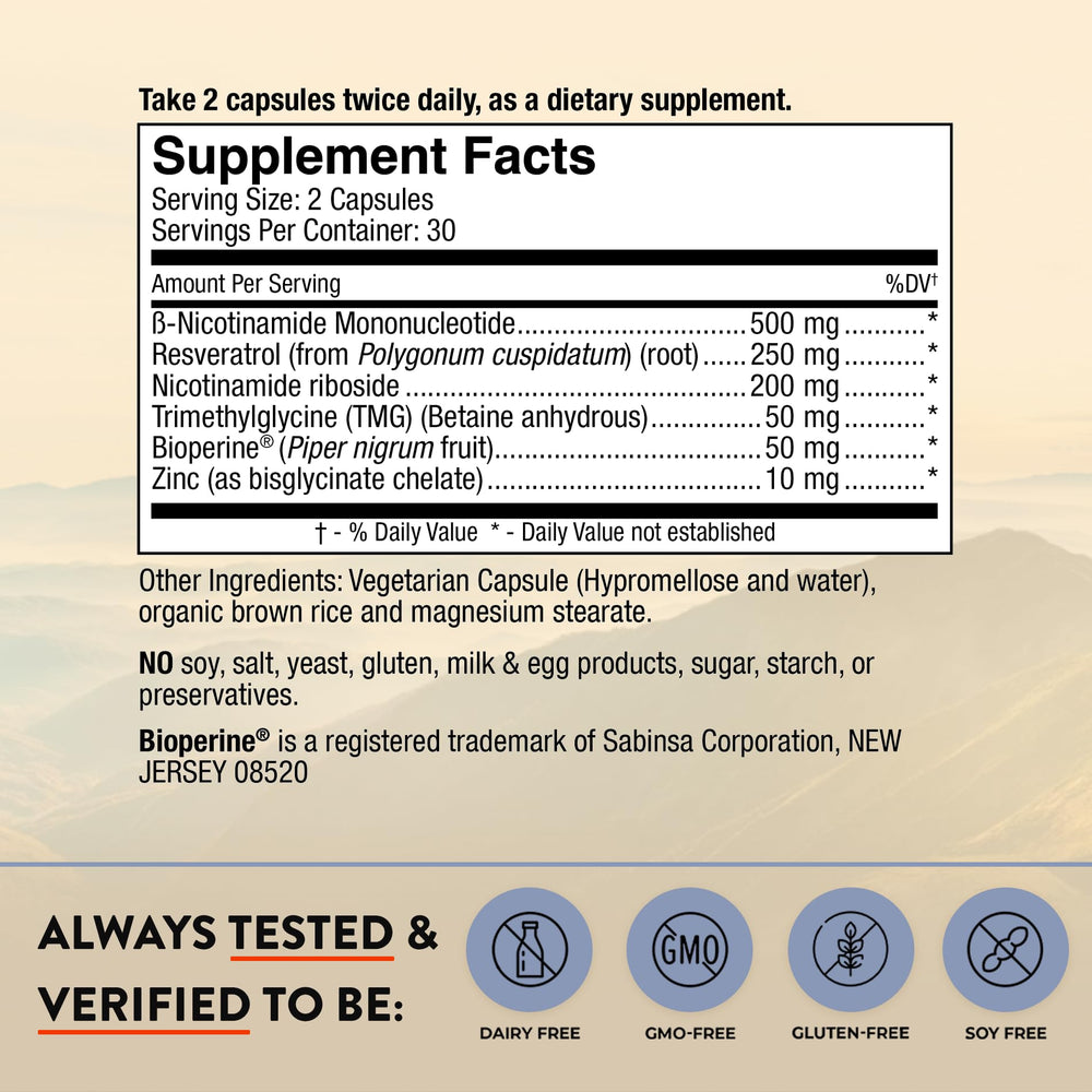 Mt. Angel NMN NR capsules closeup in vegetarian formula