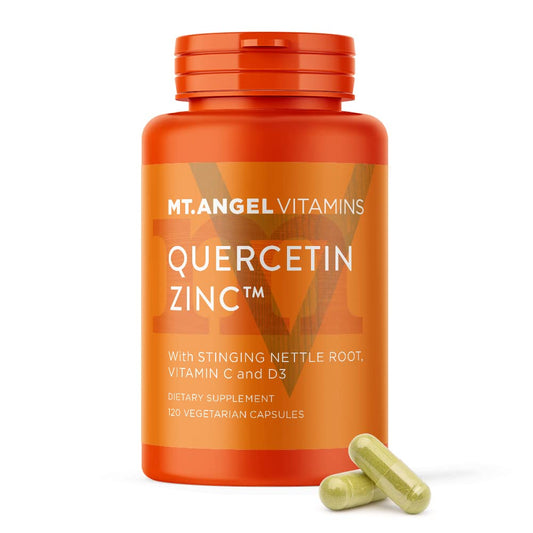 Mt. Angel Zinc Quercetin bottle front communicates immune support.