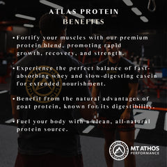 Mt. Athos Performance Atlas Vanilla Protein Powder nutrition facts chart for clean protein.