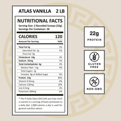 Mt. Athos Performance Atlas Vanilla Protein Powder scoop image, convenient 2-scoop serving for daily protein.