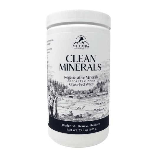 Mt Capra Clean Minerals bottle front with electrolyte-rich potassium highlight