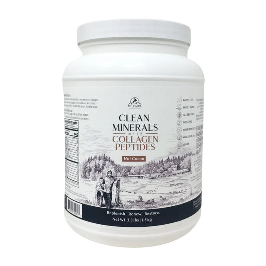 Mt. Capra Clean Minerals with Collagen Peptides pour into hot cocoa for a mineral boost