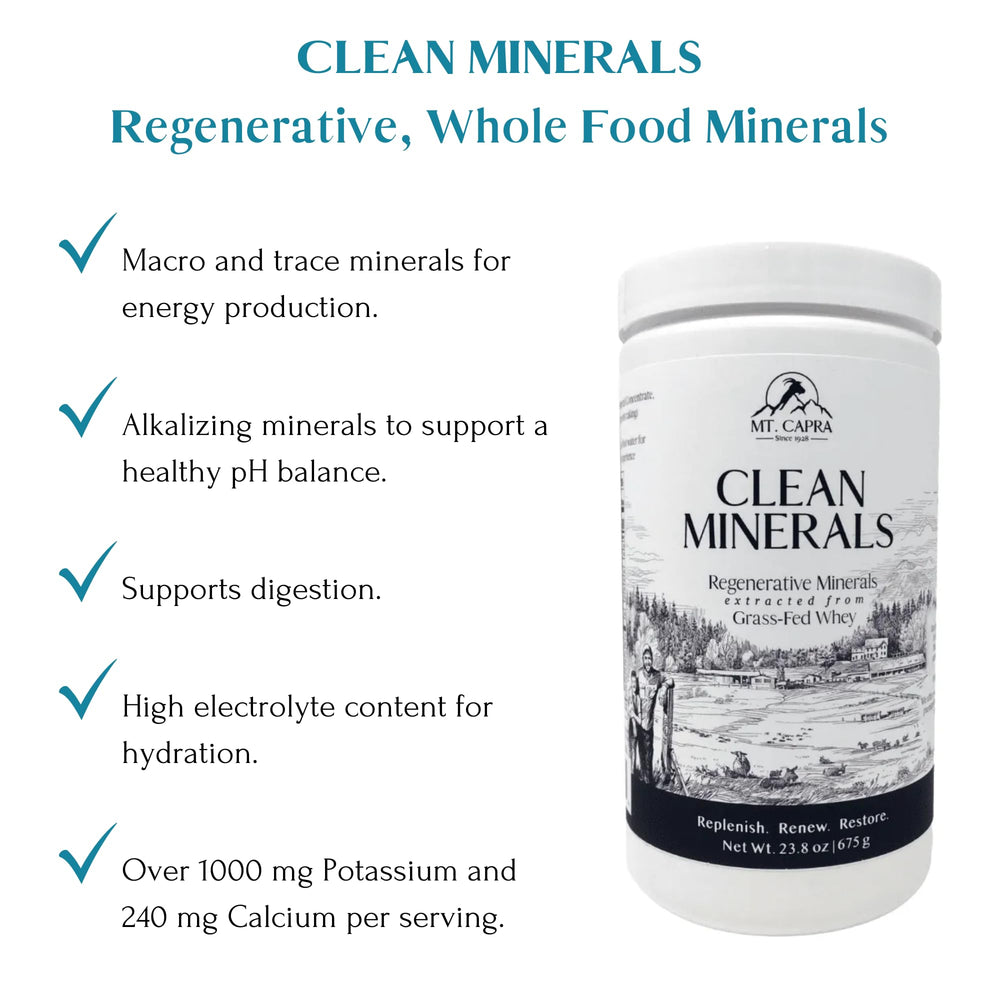 Mt Capra Clean Minerals nutrition label shows calcium and minerals details