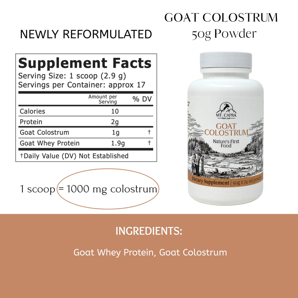 Mt Capra Goat Colostrum serving scoop for easy, measured daily doses.