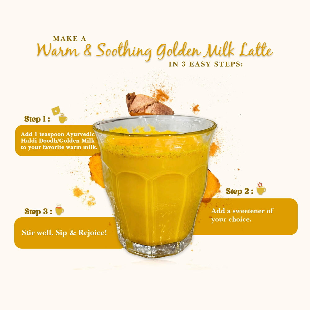 Mt. Meru Medicines Golden Milk mix dissolves easily in dairy or plant milk for smooth latte