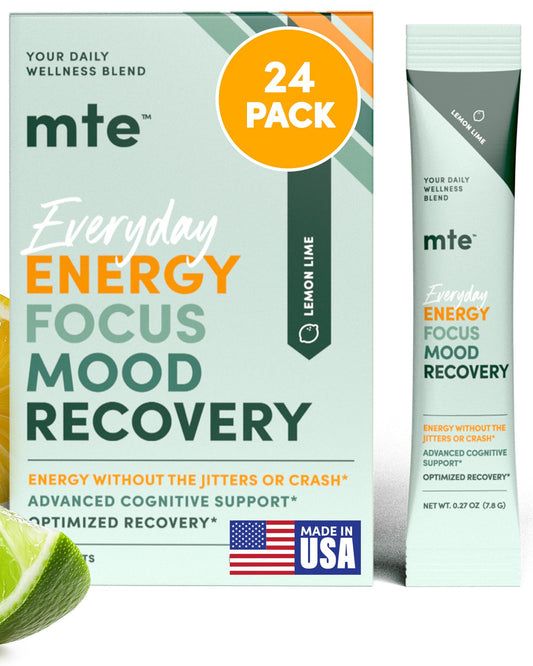 MTE Healthy Energy packet front view ready to mix for focused work.